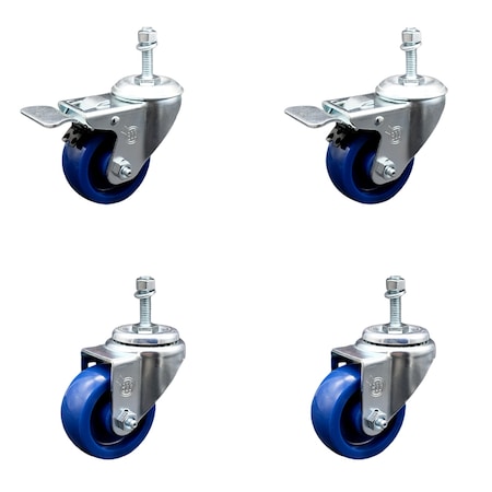 Service Caster 3.5 Inch SS Solid Poly 3/8 Inch Threaded Stem Caster Total Lock Brake SCC, 2PK SCC-SSTSTTL20S3514-SPUS-381615-2S2